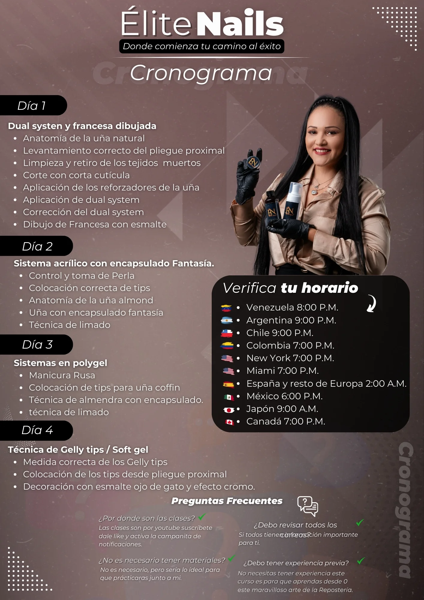 Cronograma de clases - Fechas y horarios del curso Elite Nails